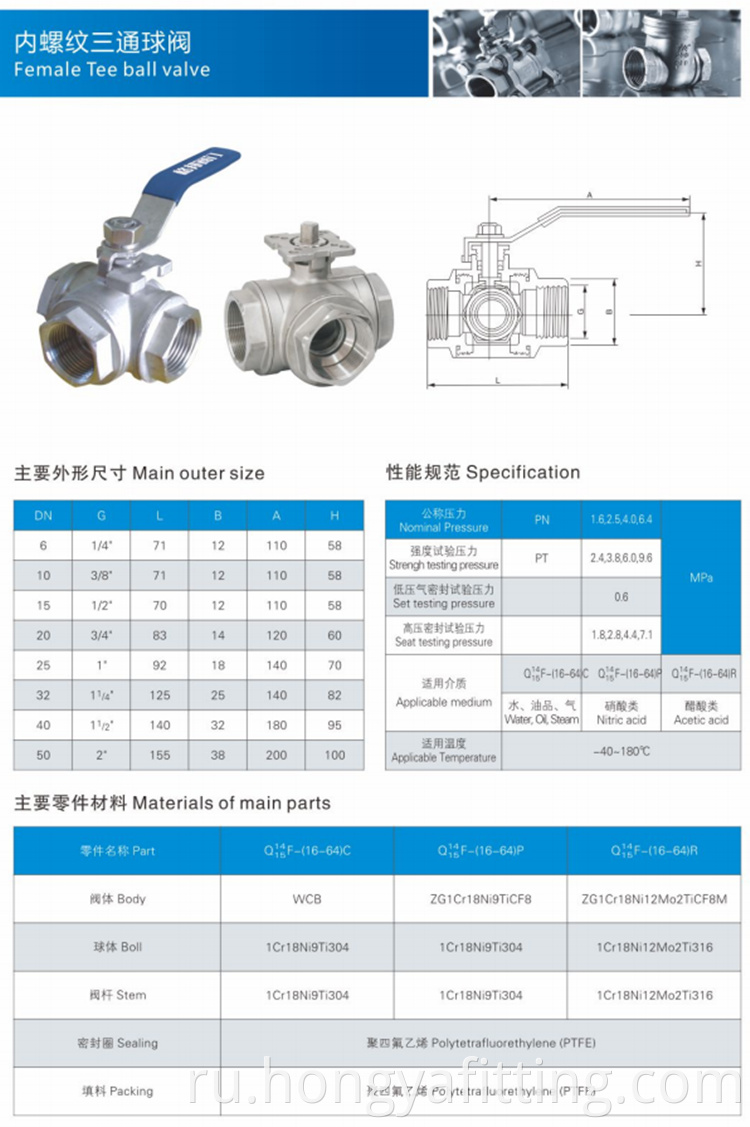 Three Way Thread Ball Valve